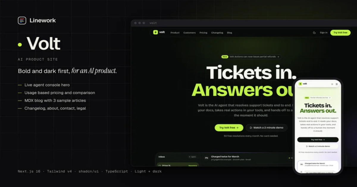 Volt: Modern Next.js AI Product Website Template
